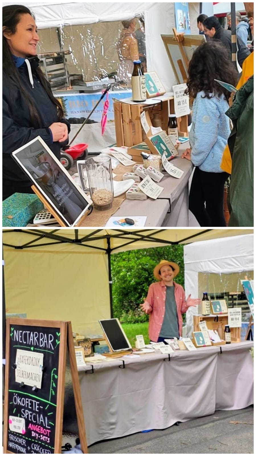 Eindrücke vom NECTARBAR-Marktstand auf der Leipziger Ökofete mit Haferdrink-Verkostung und DIY-Sets