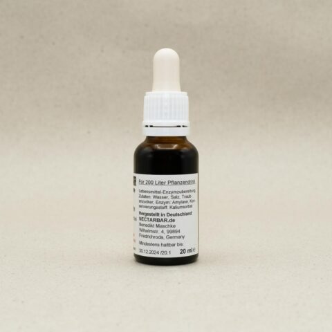 Die Seite des 20ml Enzymfläschchens N1 mit weißem Pipettendeckel.