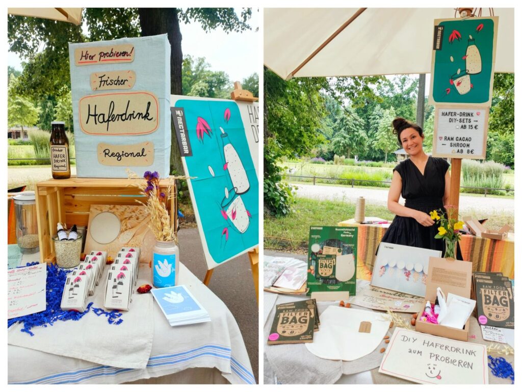 NECTARBAR Marktstand mit Haferdrink-Verkostung und DIY-Sets auf der Leipziger Ökofete