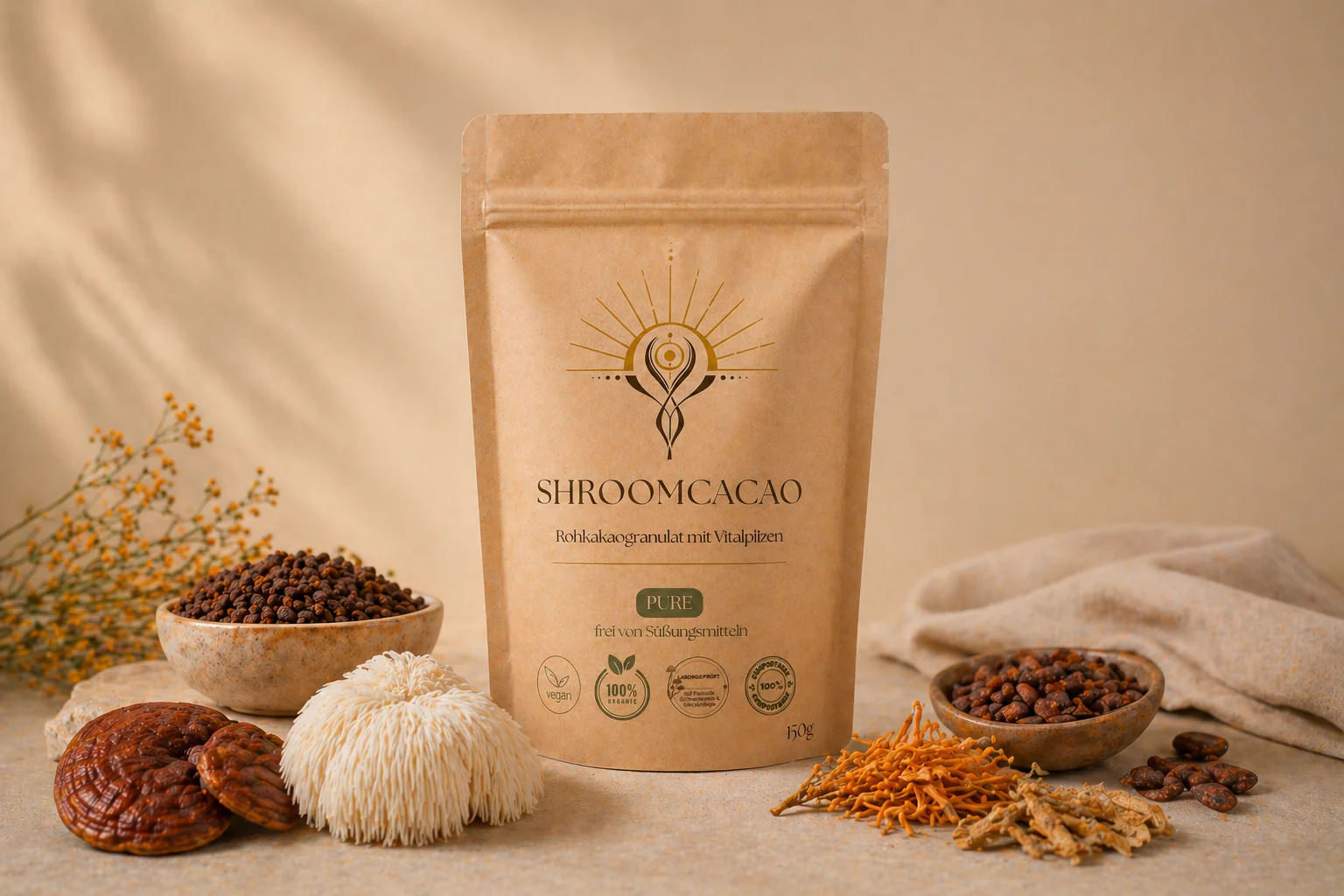 Shroomcacao PURE Vitalpilz-Kakao ohne zugesetzte Süße