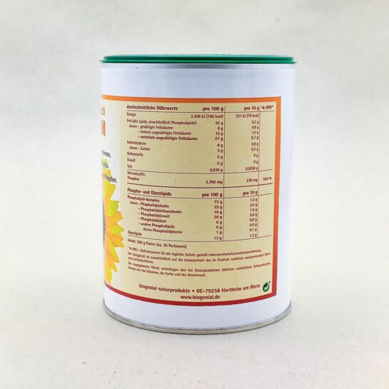 Sonnenblumen-Lecithin Pulver in der 300 Gramm Box mit den Nährwertangaben