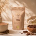 Shroomcacao Classic 150 g Rohkakaogranulat mit Vitalpilzen neben Kakao